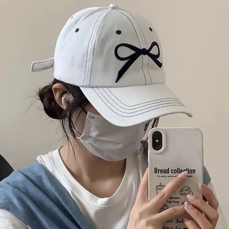 Denim Bow Cap with Embroidered Knot - Image 7