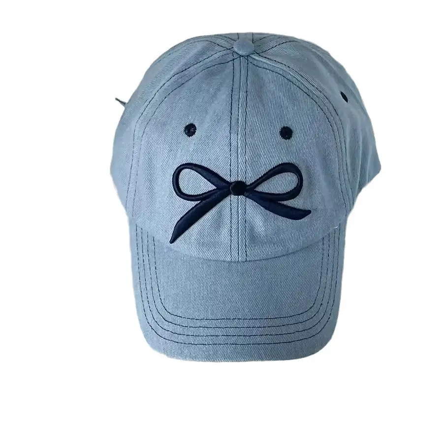 Denim Bow Cap with Embroidered Knot - Image 9