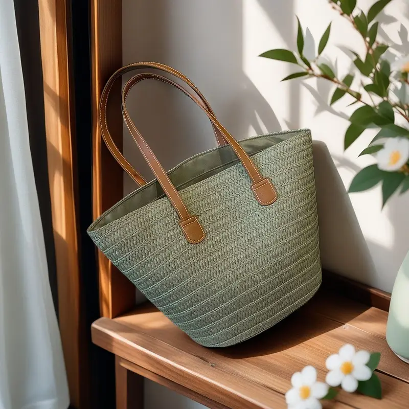 Women's Straw Veggie Basket Bag Large Capacity