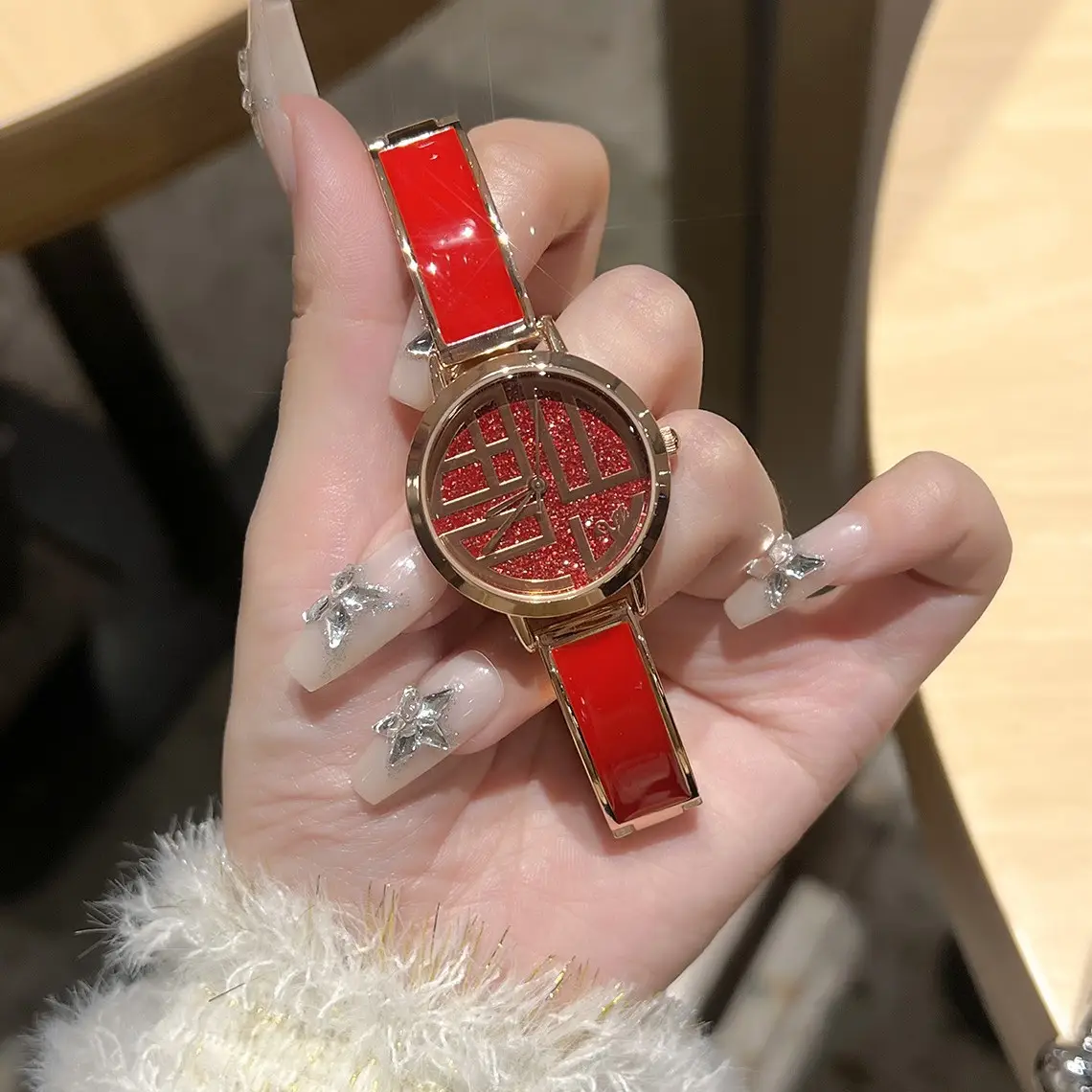 Women's Red Chinese Palace Fuzi Watch Waterproof New Year Gift - Image 3