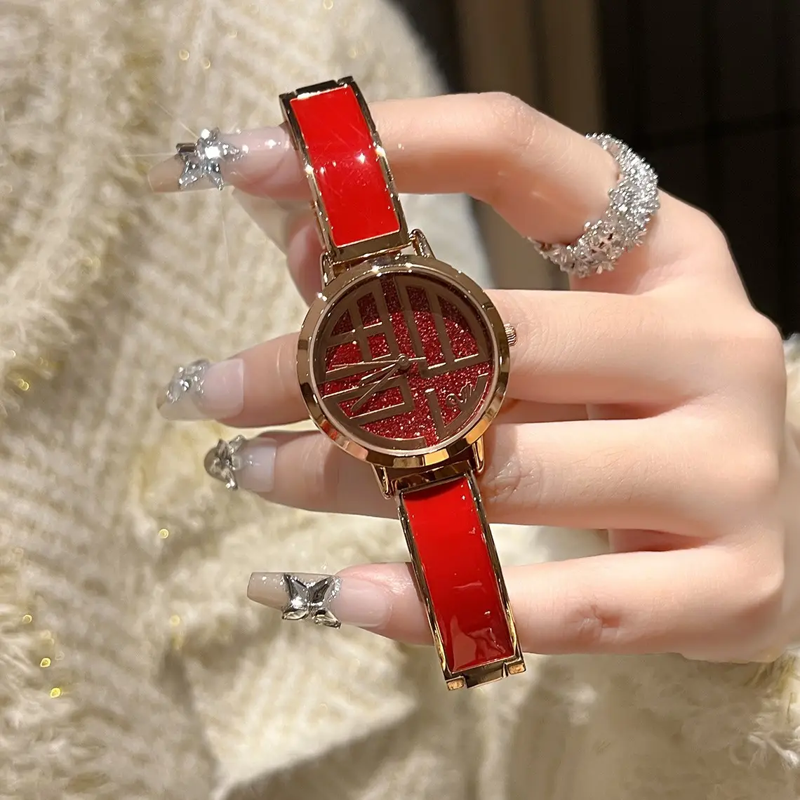 Women's Red Chinese Palace Fuzi Watch Waterproof New Year Gift - Image 4