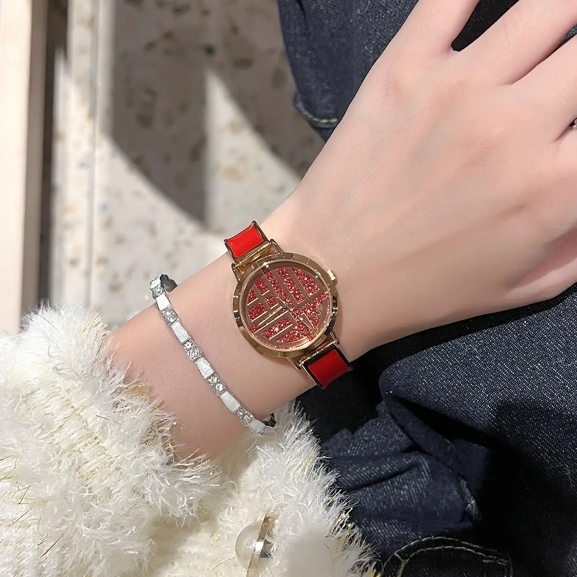 Women's Red Chinese Palace Fuzi Watch Waterproof New Year Gift - Image 5
