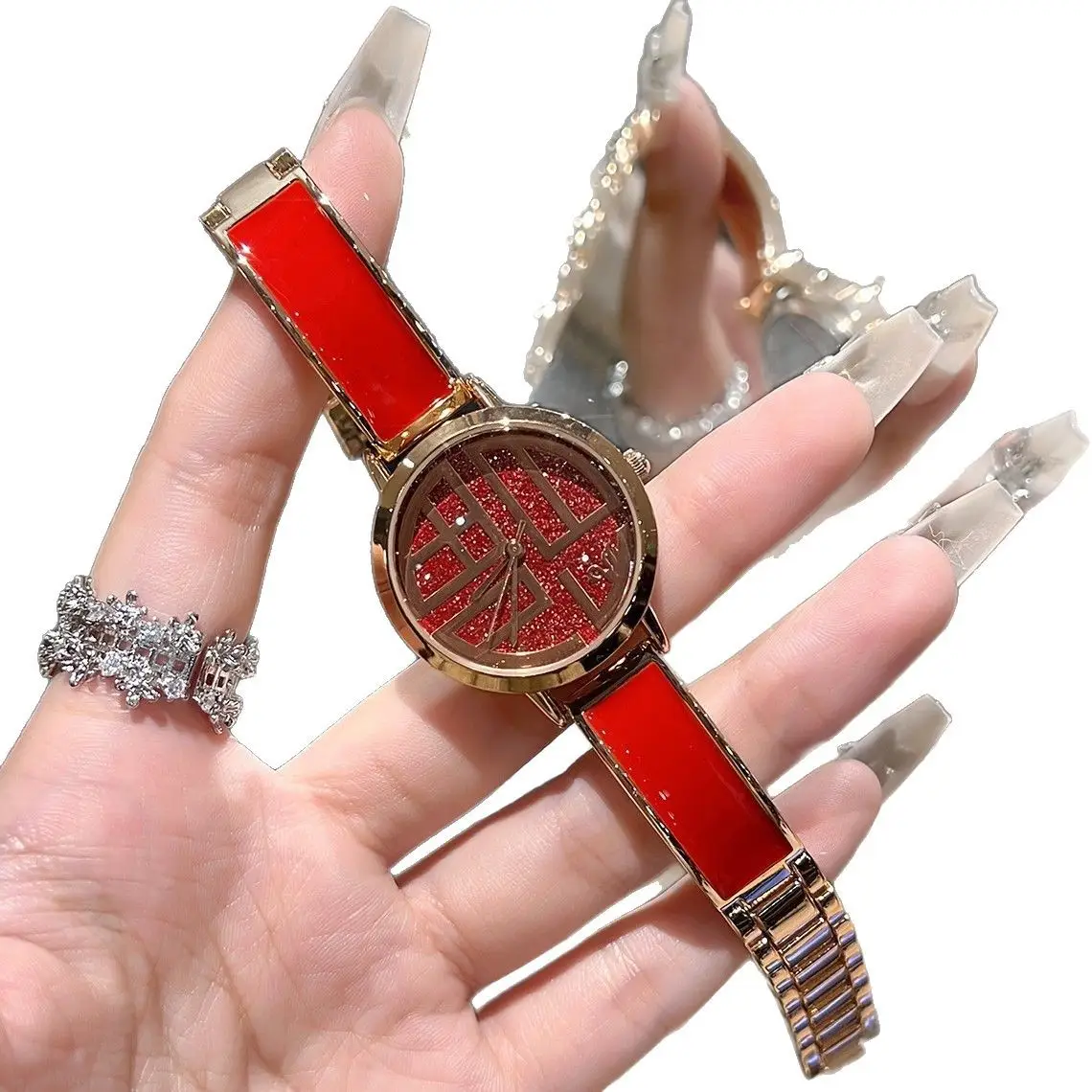 Women's Red Chinese Palace Fuzi Watch Waterproof New Year Gift - Image 6