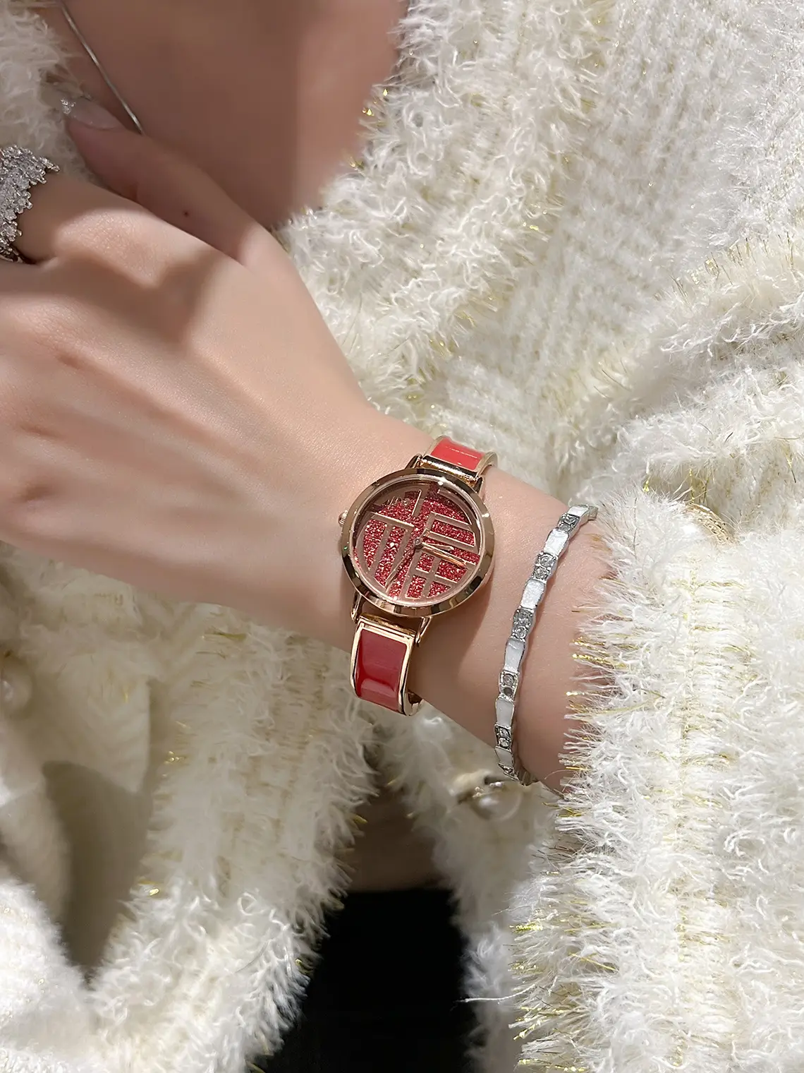 Women's Red Chinese Palace Fuzi Watch Waterproof New Year Gift — feature 4