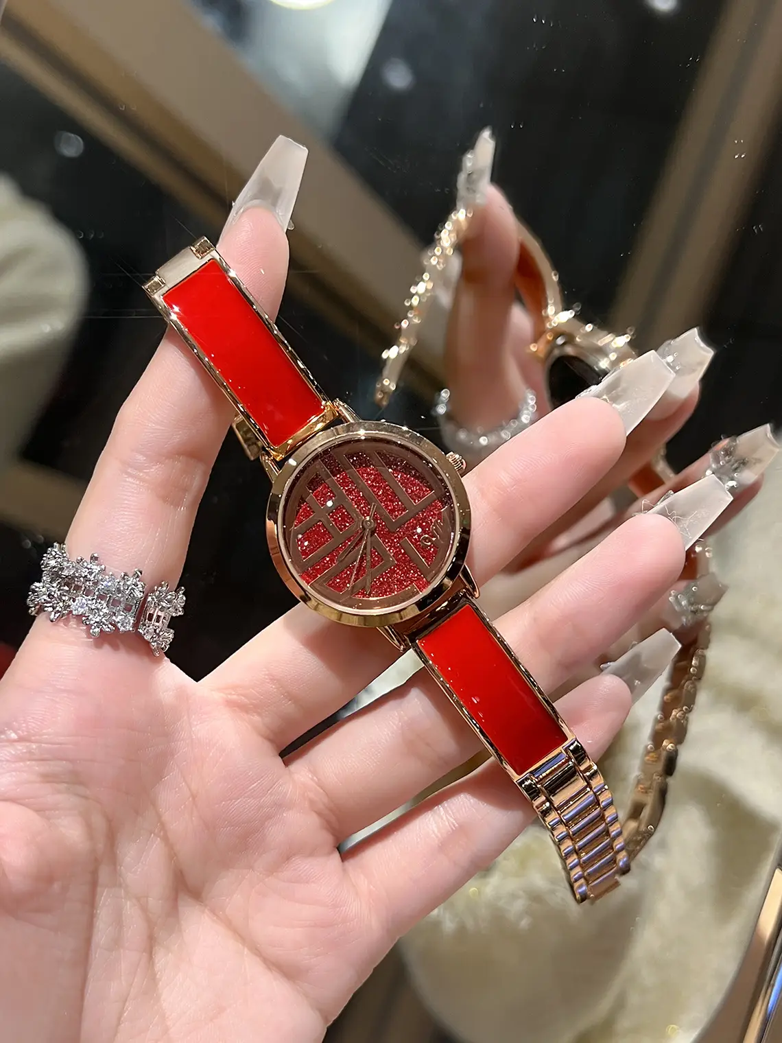 Women's Red Chinese Palace Fuzi Watch Waterproof New Year Gift — feature 7