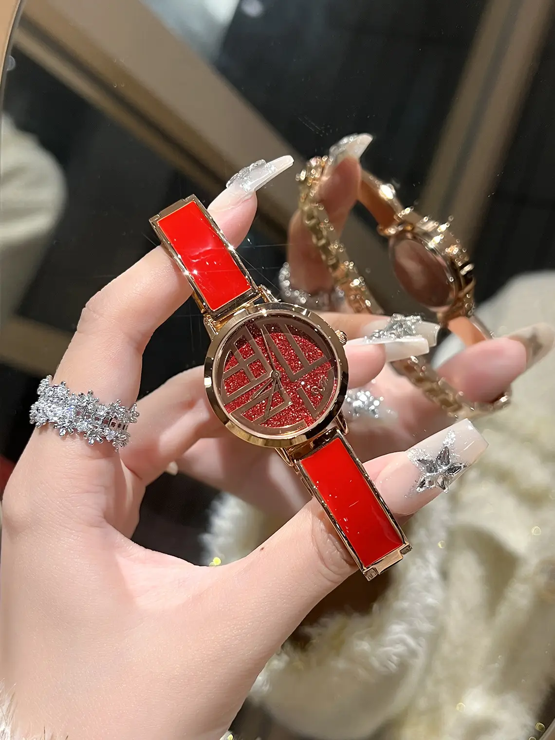 Women's Red Chinese Palace Fuzi Watch Waterproof New Year Gift — feature 8