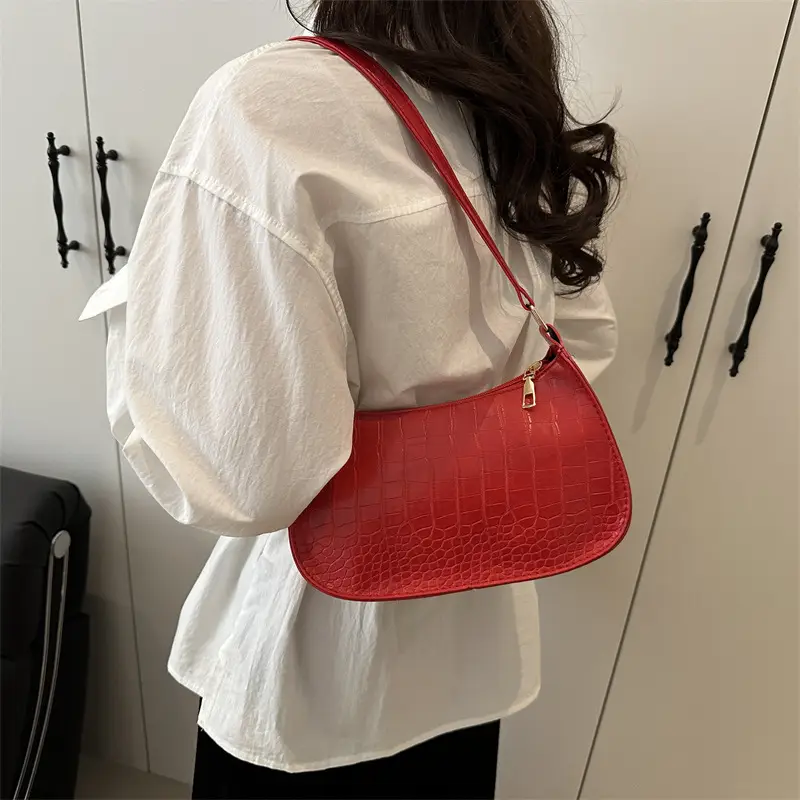 Women's Blue Croc Texture Shoulder Bag 2025 Spring - Image 6