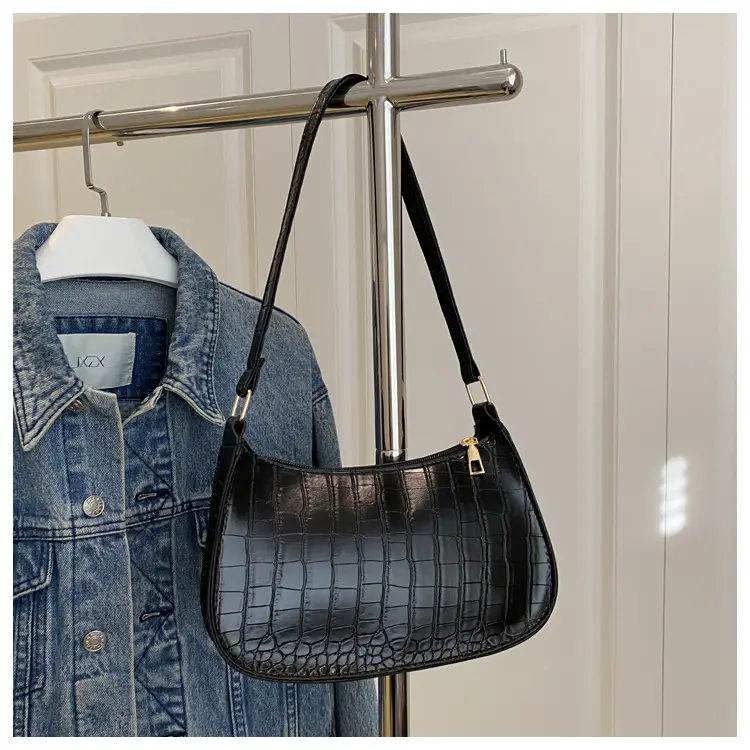 Women's Blue Croc Texture Shoulder Bag 2025 Spring — feature 10