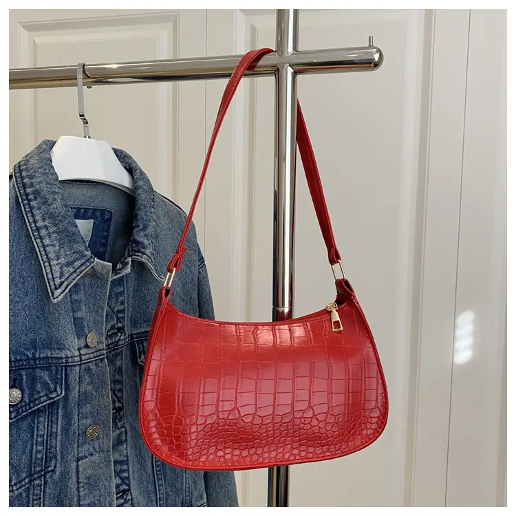 Women's Blue Croc Texture Shoulder Bag 2025 Spring — feature 12