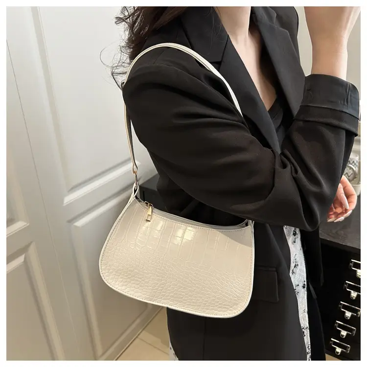 Women's Blue Croc Texture Shoulder Bag 2025 Spring — feature 17
