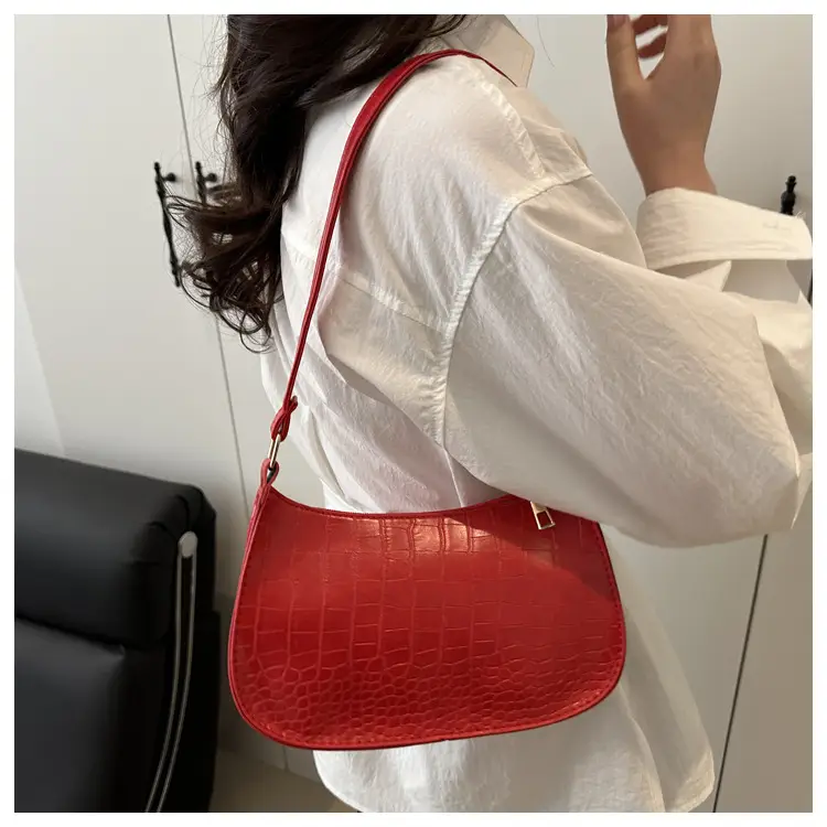 Women's Blue Croc Texture Shoulder Bag 2025 Spring — feature 21