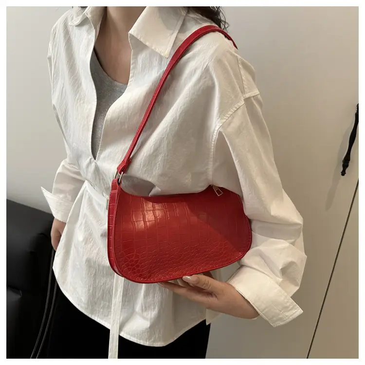 Women's Blue Croc Texture Shoulder Bag 2025 Spring — feature 22