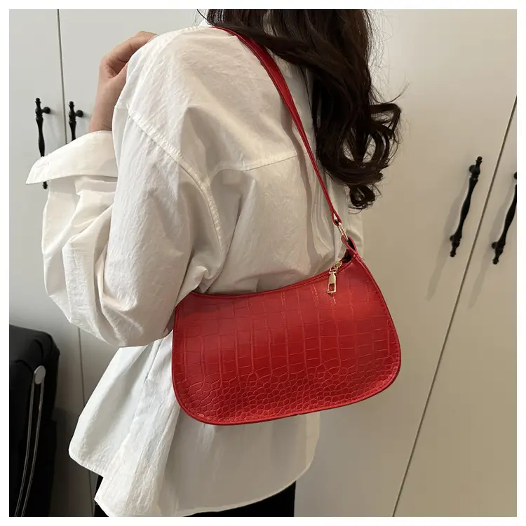 Women's Blue Croc Texture Shoulder Bag 2025 Spring — feature 23