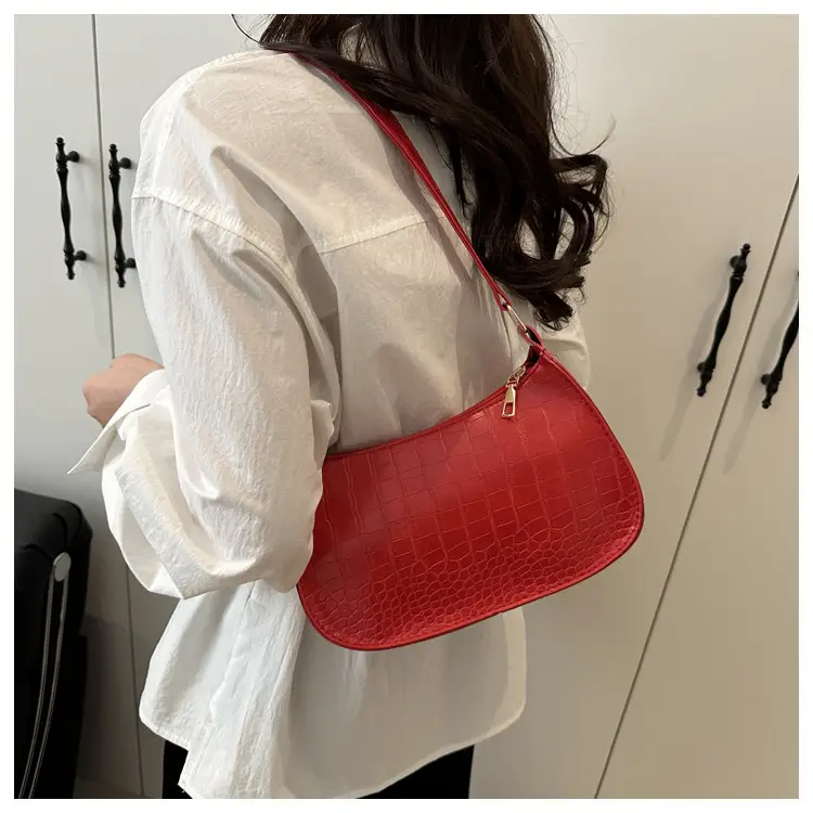 Women's Blue Croc Texture Shoulder Bag 2025 Spring — feature 24