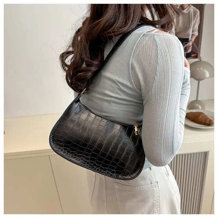 Women's Blue Croc Texture Shoulder Bag 2025 Spring — feature 26