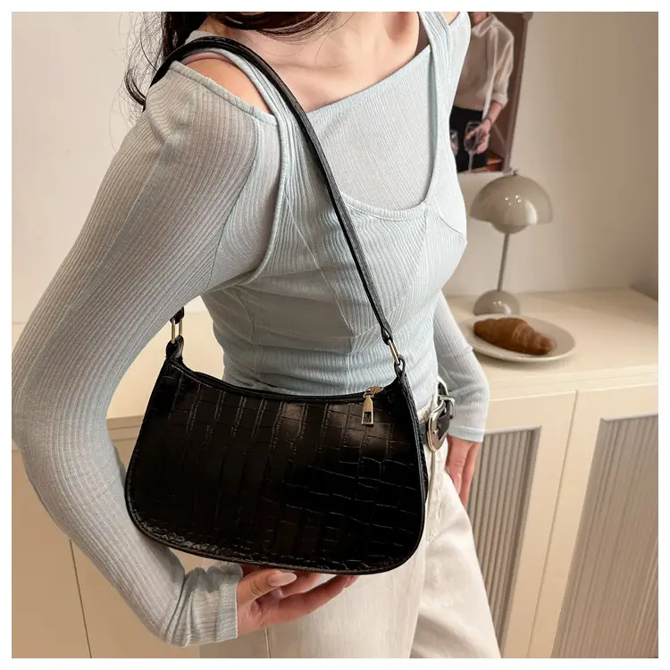 Women's Blue Croc Texture Shoulder Bag 2025 Spring — feature 27
