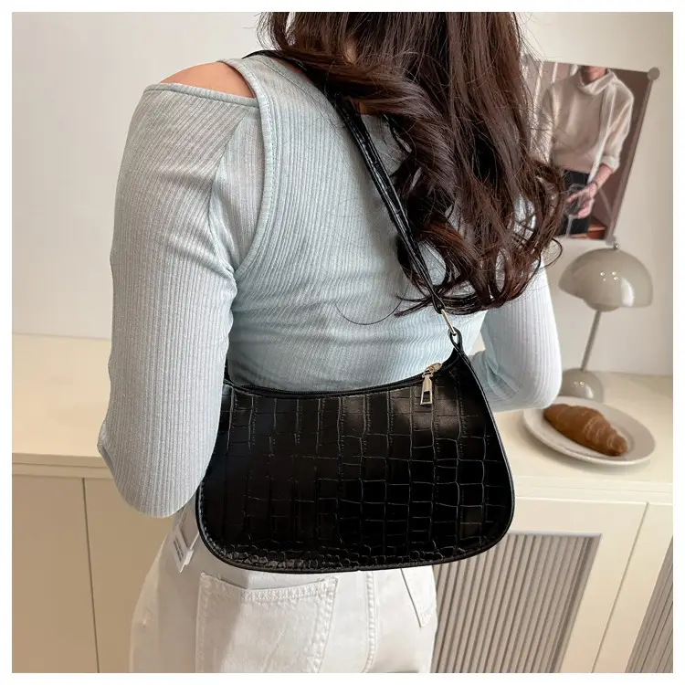Women's Blue Croc Texture Shoulder Bag 2025 Spring — feature 28