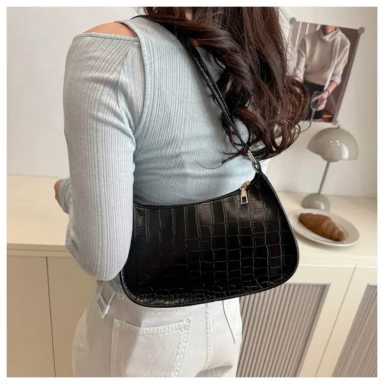 Women's Blue Croc Texture Shoulder Bag 2025 Spring — feature 29