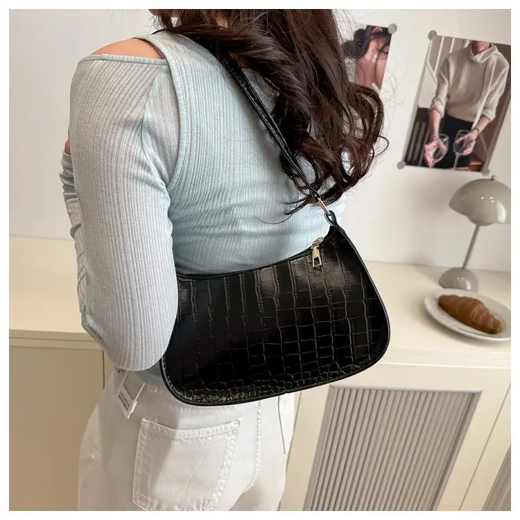 Women's Blue Croc Texture Shoulder Bag 2025 Spring — feature 30