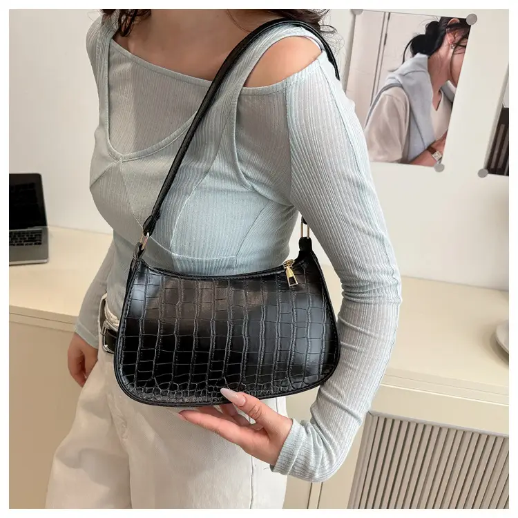 Women's Blue Croc Texture Shoulder Bag 2025 Spring — feature 31
