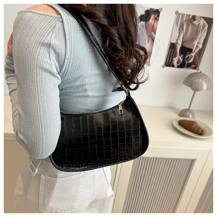 Women's Blue Croc Texture Shoulder Bag 2025 Spring — feature 32