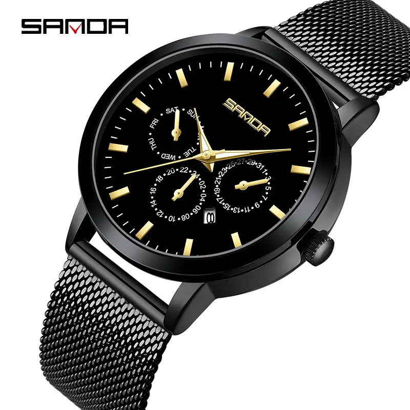 Sanda Men's Black Quartz Watch Waterproof 30m - Image 9