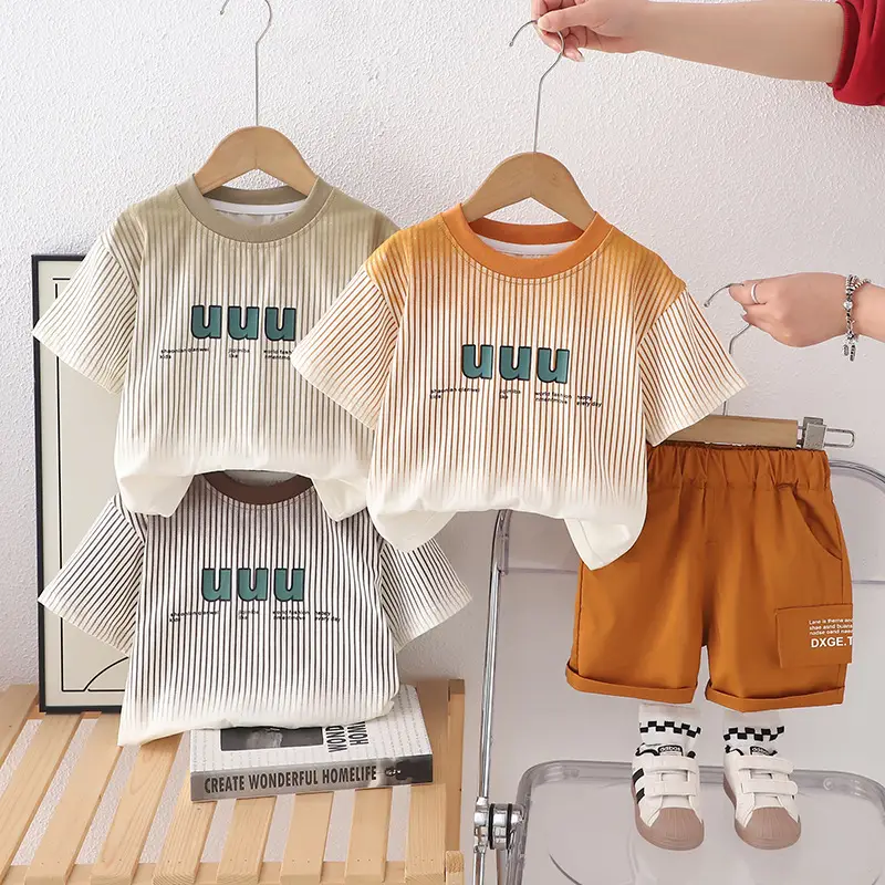 2025 Boys Brown UUU Print T-Shirt Shorts Set - Image 4