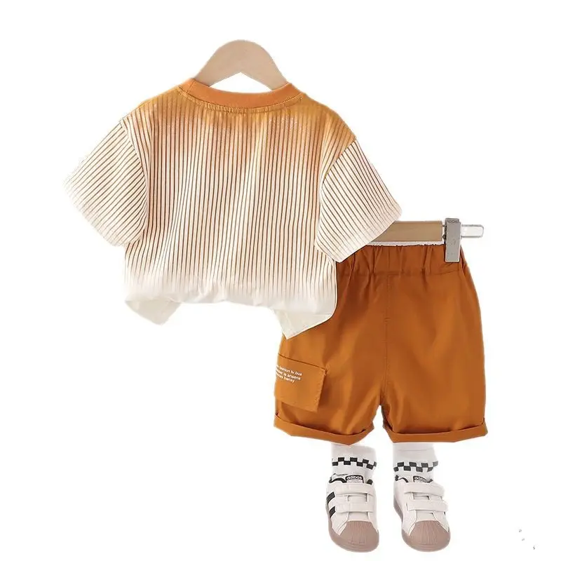 2025 Boys Brown UUU Print T-Shirt Shorts Set - Image 5