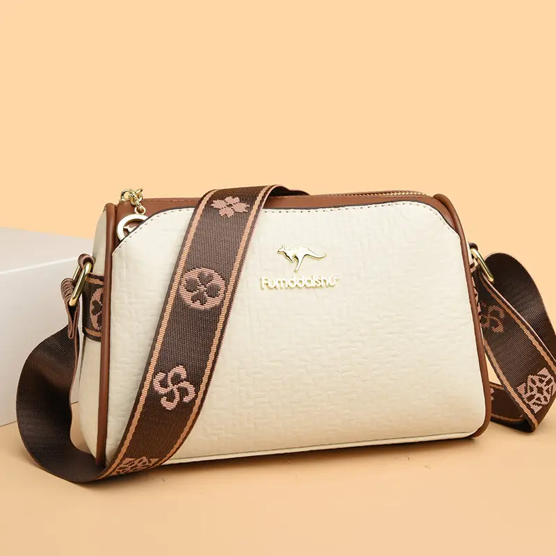 Women's Black Textured Shoulder Bag with Brown Trim - Image 5