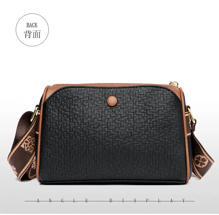Women's Black Textured Shoulder Bag with Brown Trim — feature 19