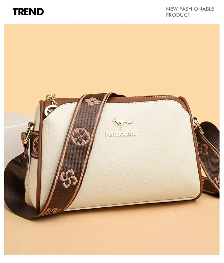 Women's Black Textured Shoulder Bag with Brown Trim — feature 9