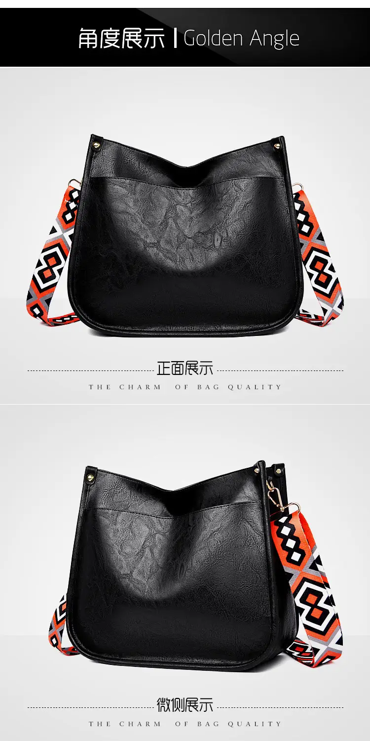 Retro Black Crossbody Bag with Geometric Strap — feature 16