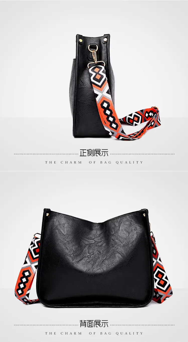Retro Black Crossbody Bag with Geometric Strap — feature 17