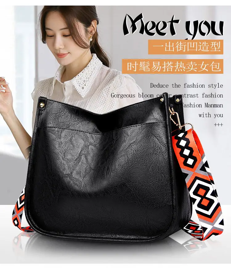 Retro Black Crossbody Bag with Geometric Strap — feature 2