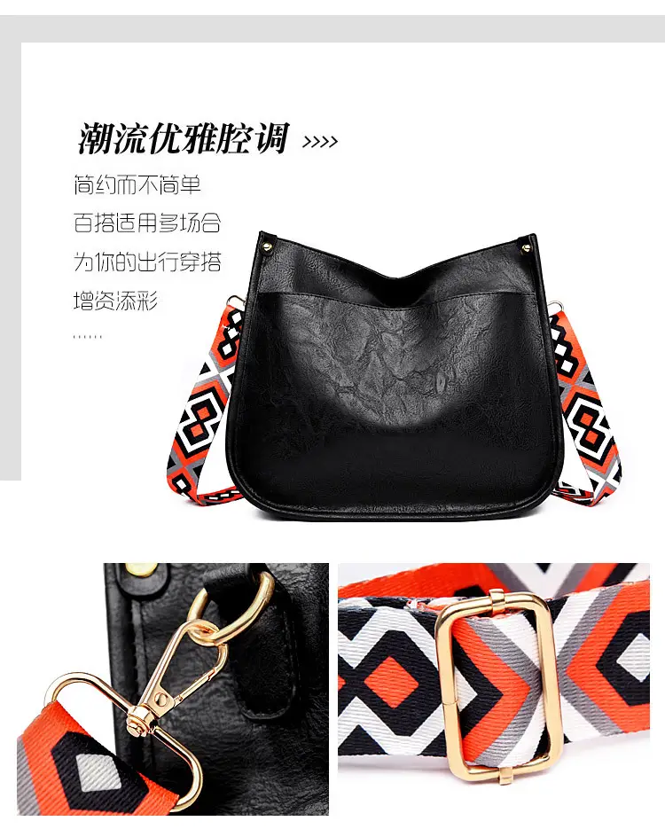 Retro Black Crossbody Bag with Geometric Strap — feature 4