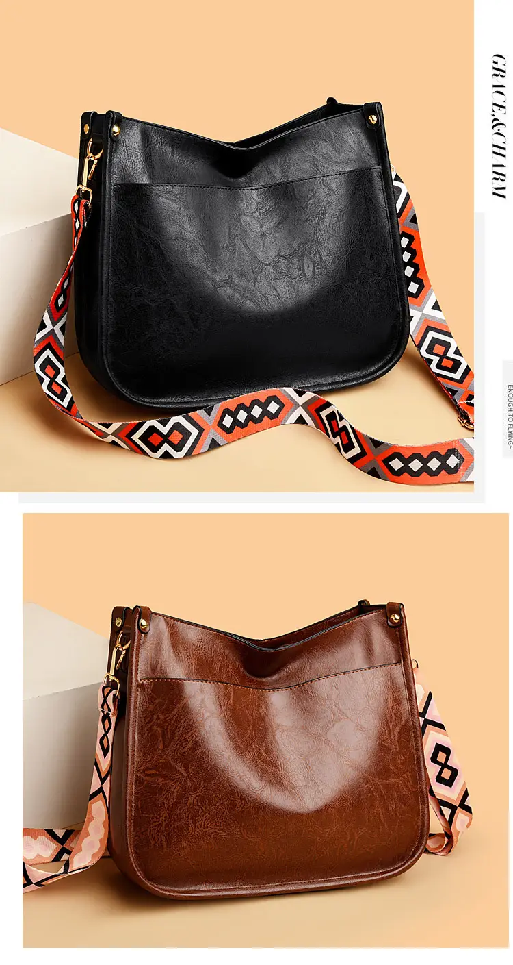 Retro Black Crossbody Bag with Geometric Strap — feature 5