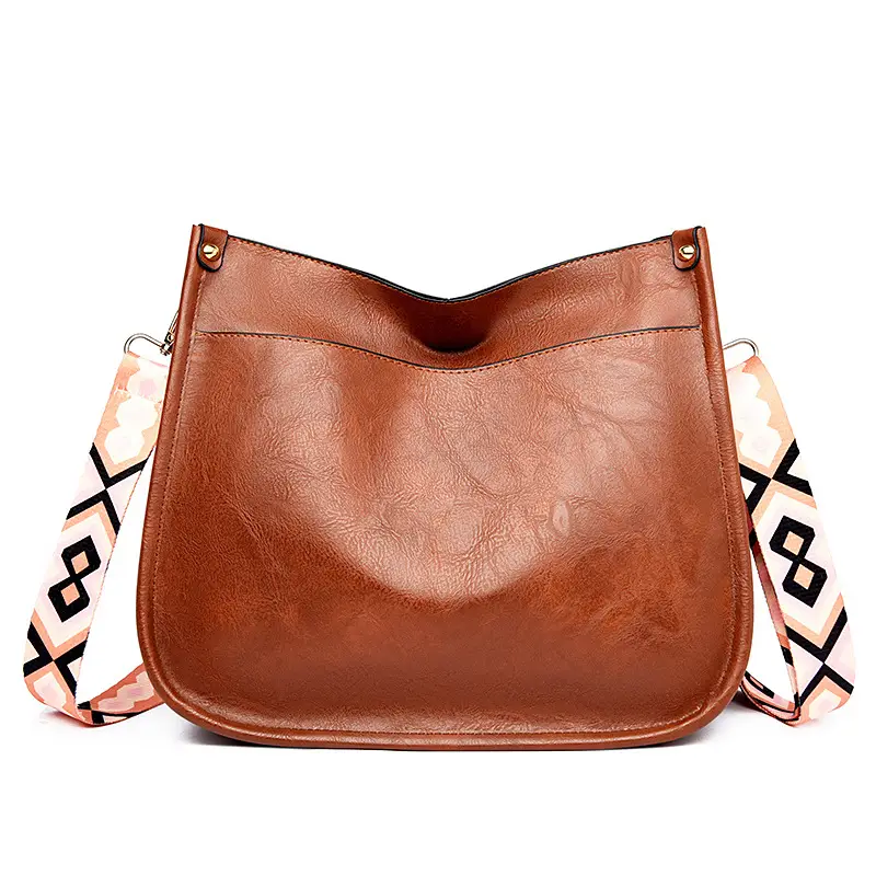 Retro Black Crossbody Bag with Geometric Strap