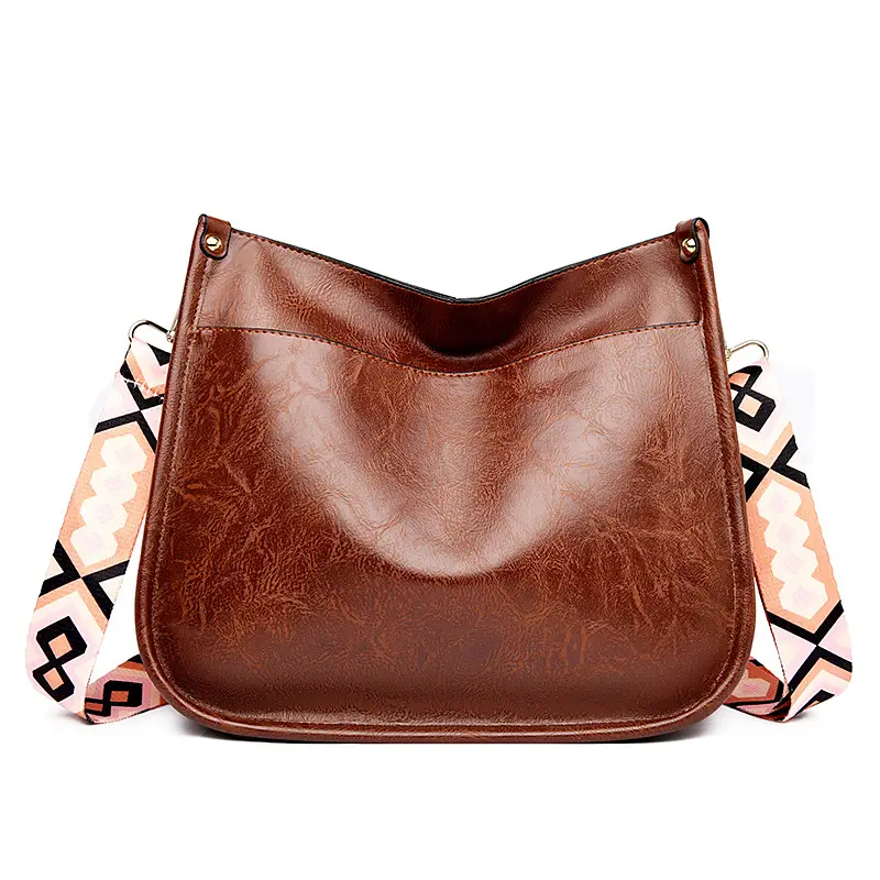 Retro Black Crossbody Bag with Geometric Strap