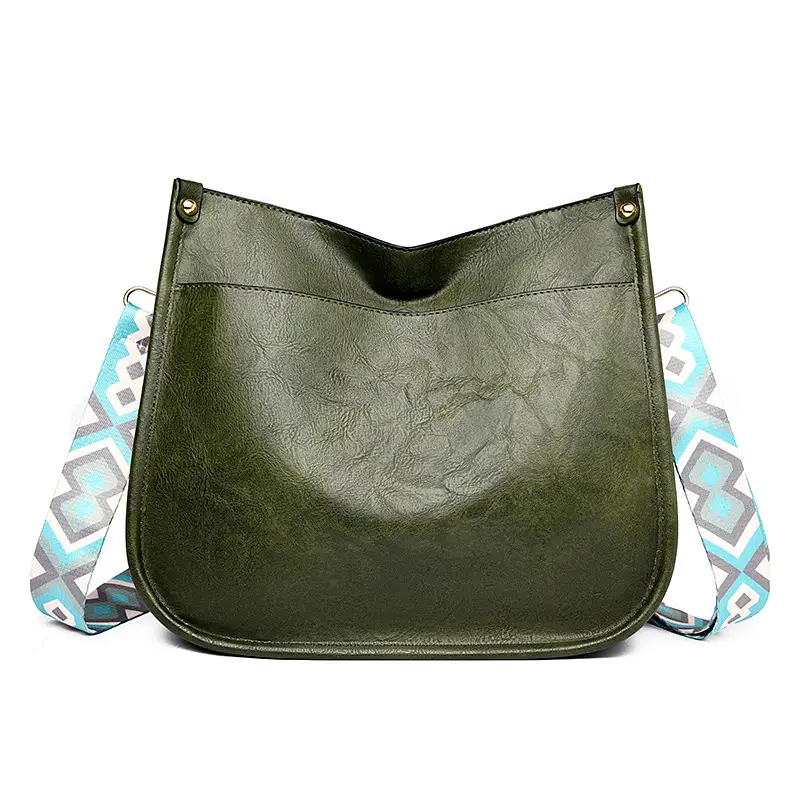 Retro Black Crossbody Bag with Geometric Strap