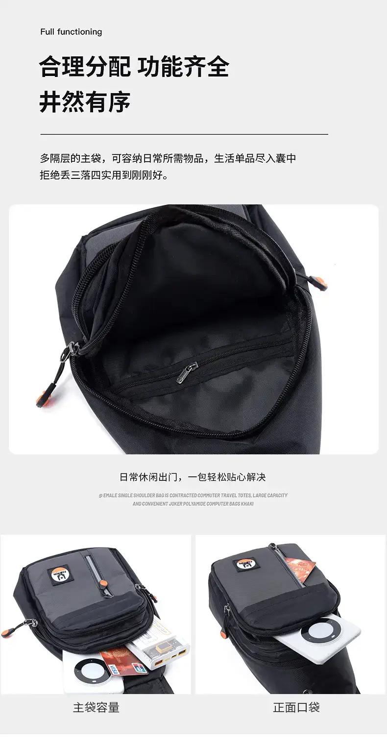 Men's Black Crossbody Bag with Adjustable Sling — feature 7