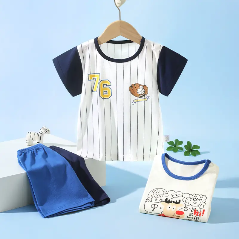 Cotton Striped T-Shirt Shorts Set for Boys Girls 76