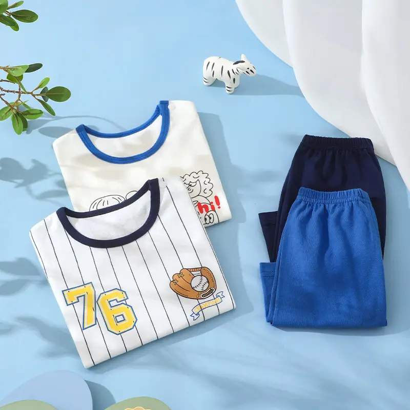Cotton Striped T-Shirt Shorts Set for Boys Girls 76