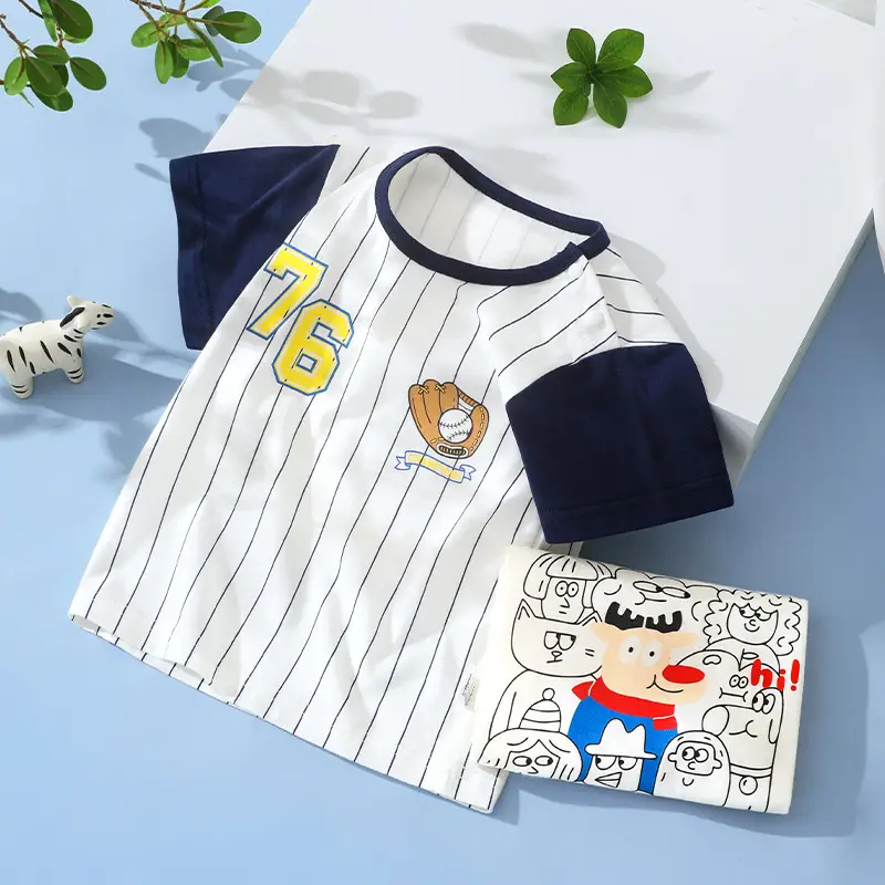 Cotton Striped T-Shirt Shorts Set for Boys Girls 76