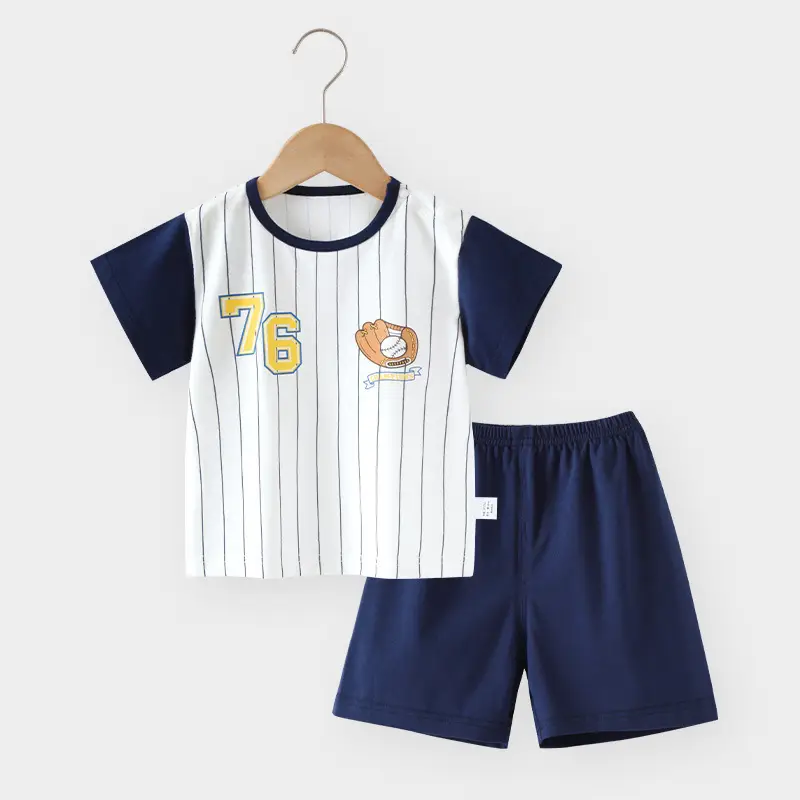 Cotton Striped T-Shirt Shorts Set for Boys Girls 76