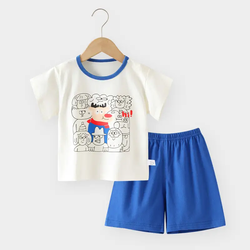 Cotton Striped T-Shirt Shorts Set for Boys Girls 76