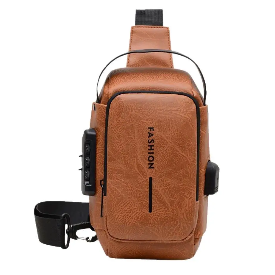Men's Multi-Use Crossbody Bag Brown Leather Casual Sports Bag - Image 7