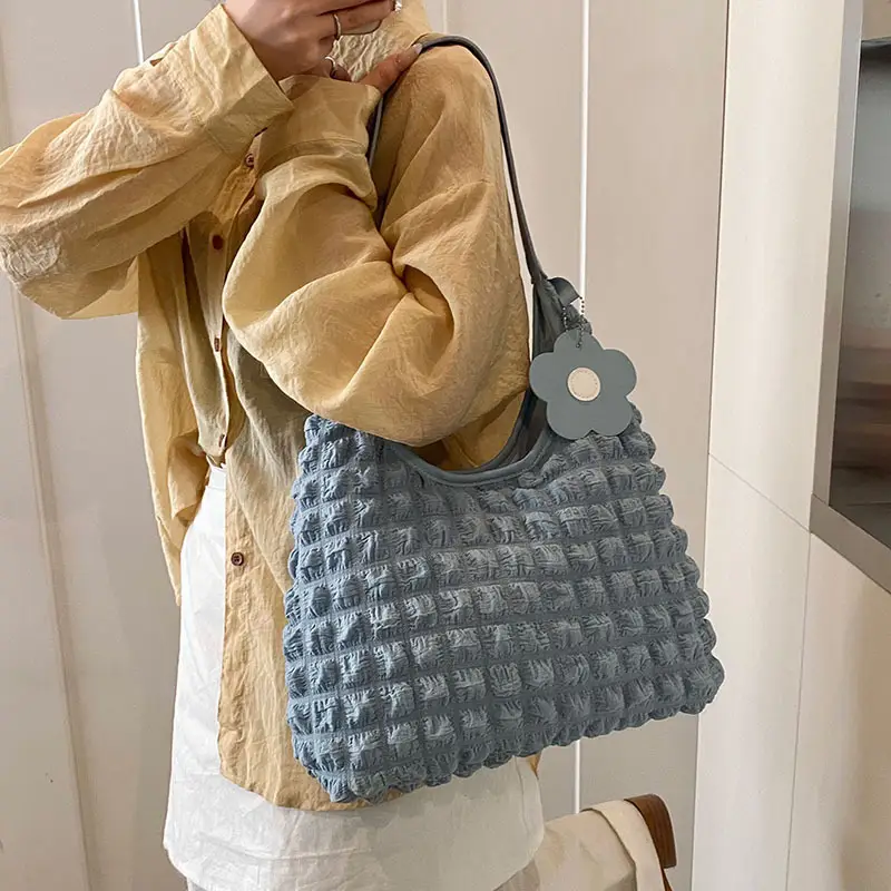 Pink Bubble Plaid Shoulder Bag for Women - Image 7