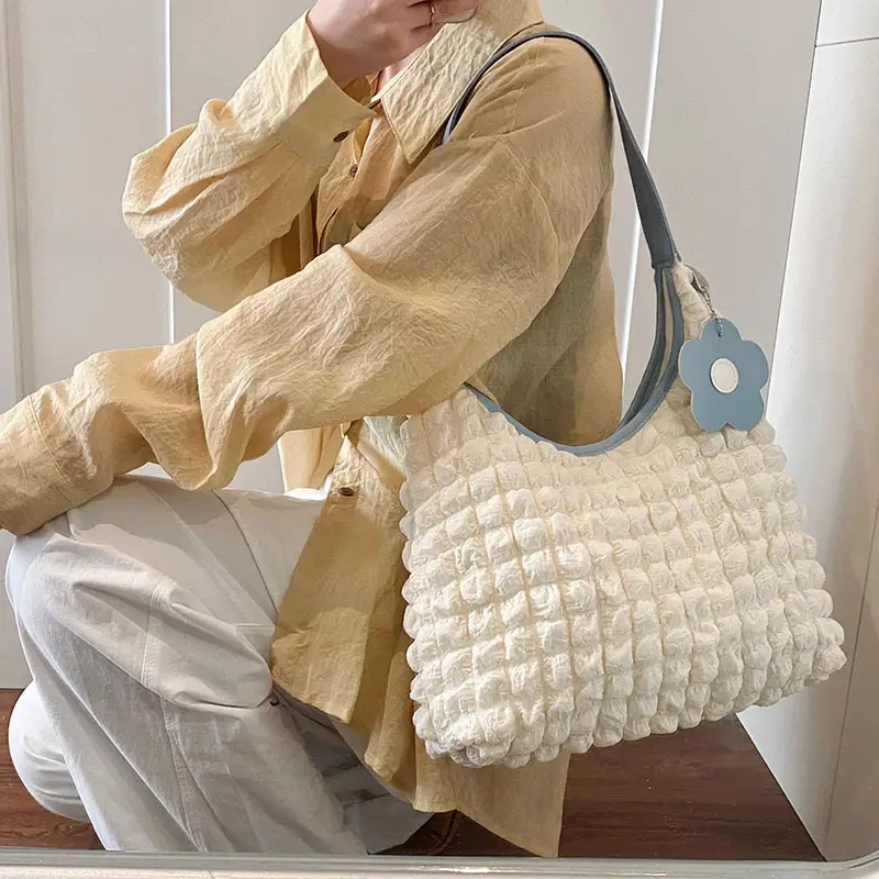 Pink Bubble Plaid Shoulder Bag for Women - Image 8