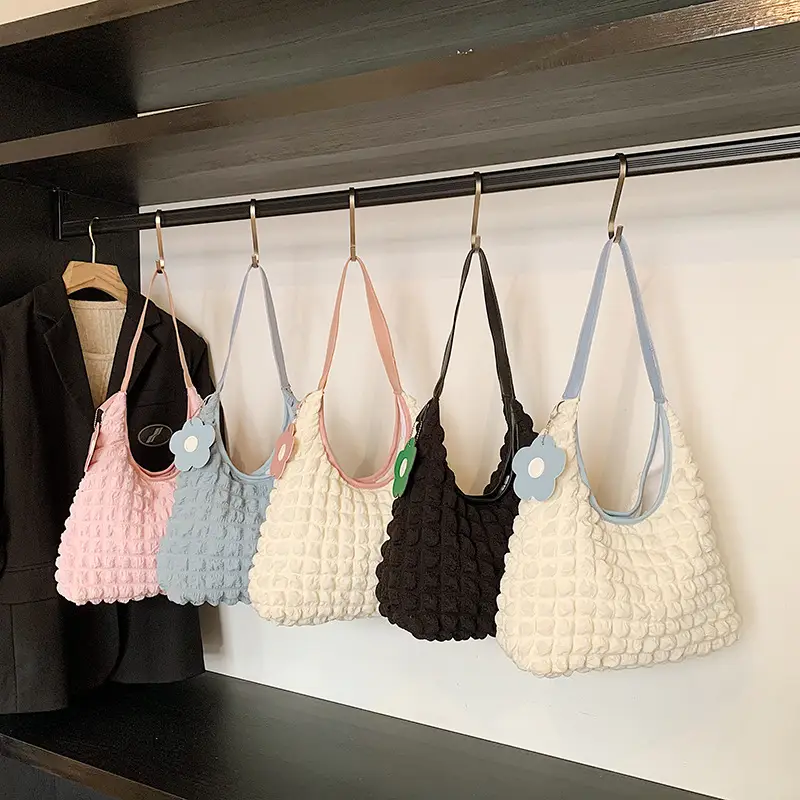 Pink Bubble Plaid Shoulder Bag for Women - Image 9