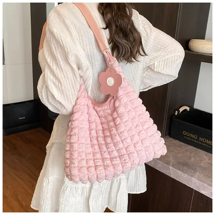 Pink Bubble Plaid Shoulder Bag for Women — feature 16